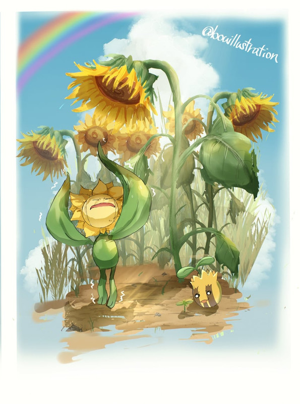 sunflora-and-sunkern-pokemon-drawn-by-bo