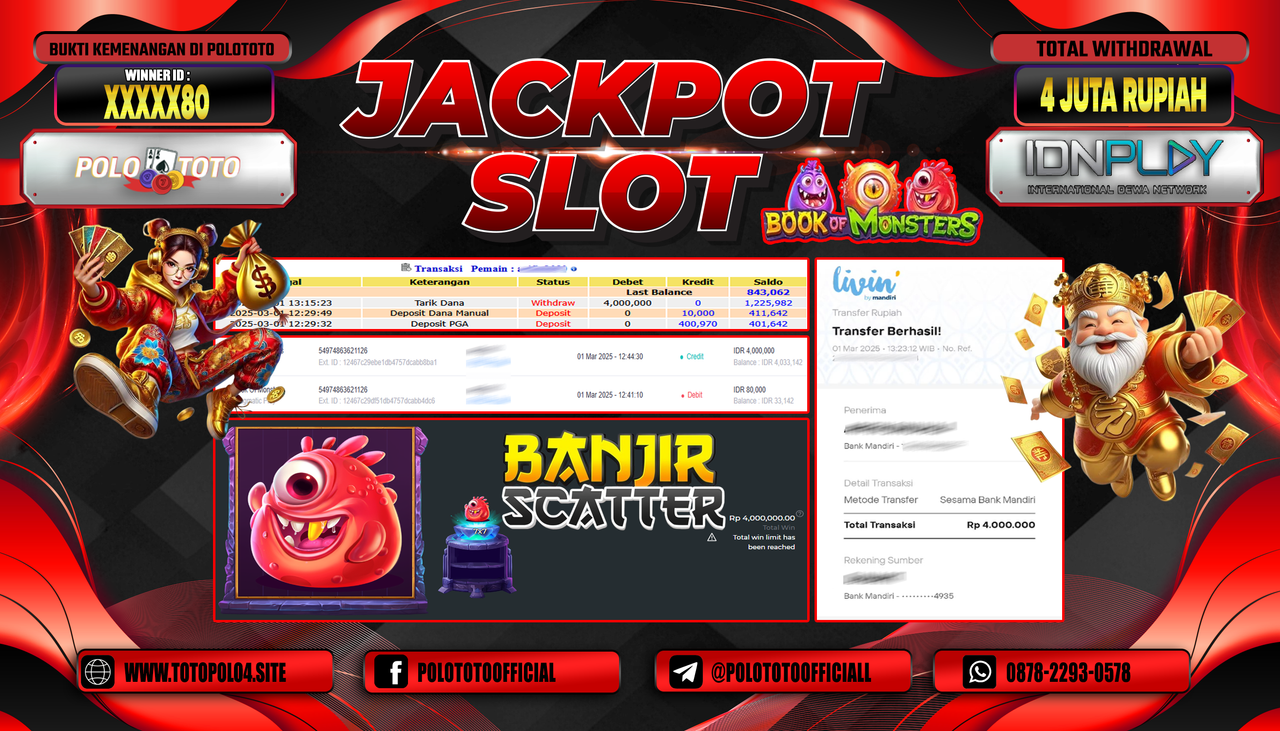 POLOTOTO JACKPOT SLOT BOOK OF MONSTERS Rp.4.000.000,-