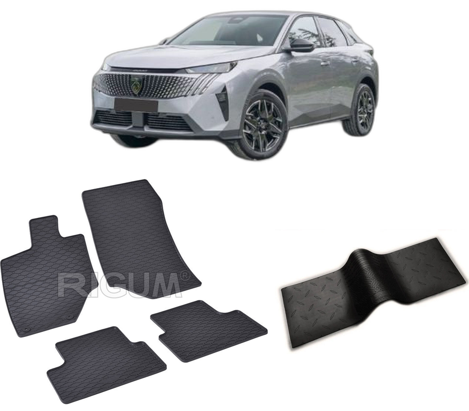 Set covorase auto PEUGEOT 3008 MHEV din 2024-PREZENT, cu covoras tunel median, CAROSERIE SUV, Presuri cauciuc 100%, compatibil cu autoturismul PEUGEOT 3008 MHEV, Rigum