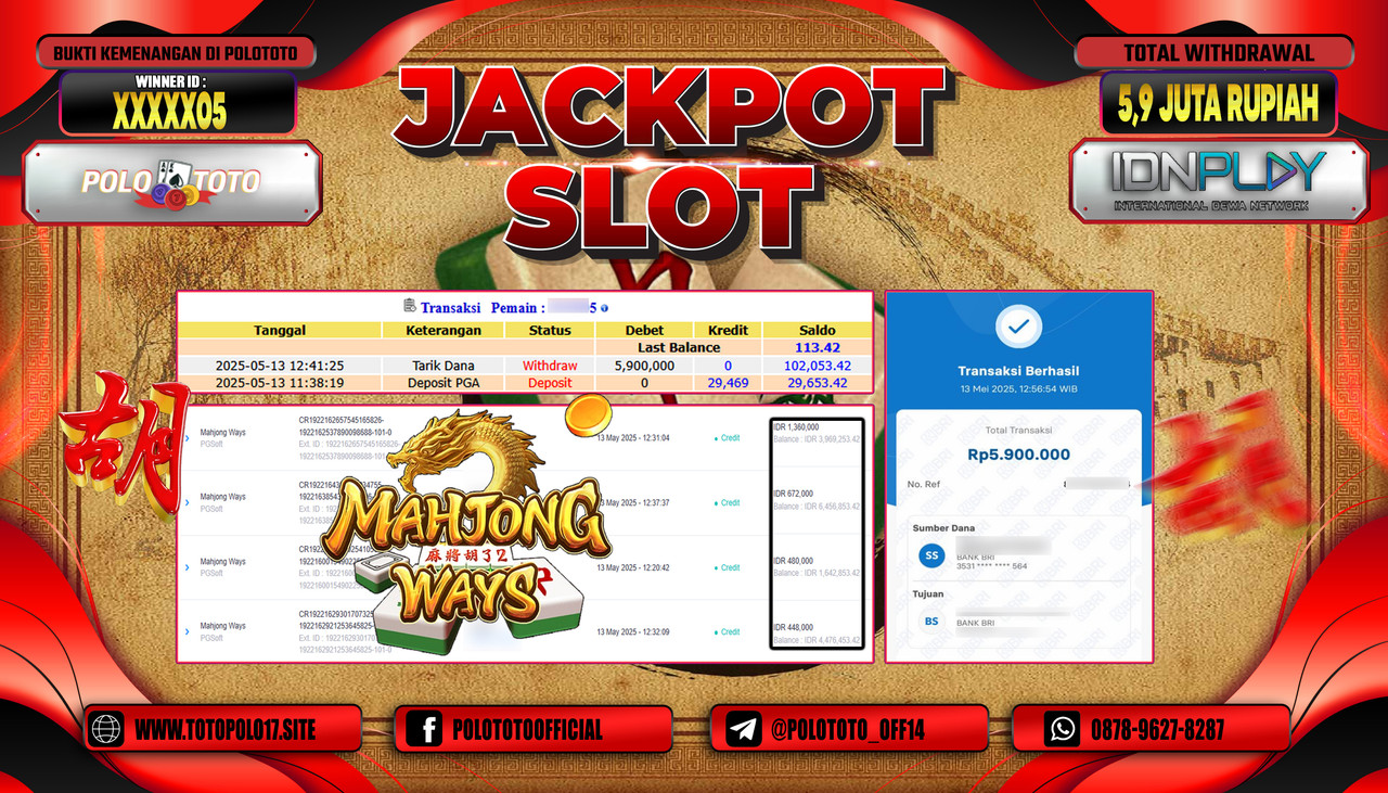 POLOTOTO JACKPOT SLOT MAHJONG WAYS Rp.5.900.000,-