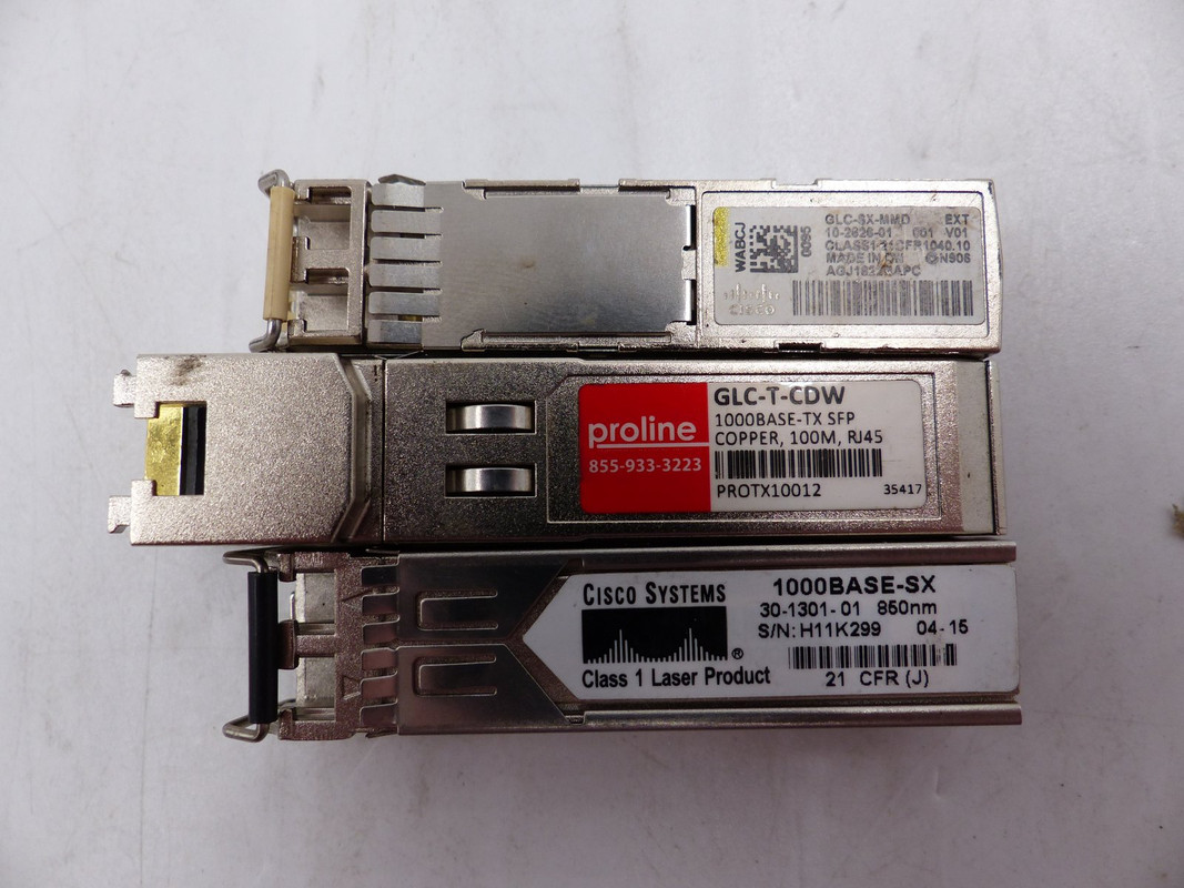 3* TRANSCEIVER MODULES: 1X PROLINE GLC-T-CDW, 1X CISCO GLC-SX-MMD, 1000BASE-SX