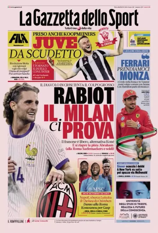 Gazzetta Dello Sport Du 28 Janvier 2013 - Naples Hamsik Cavani Milan Inter Djokovic