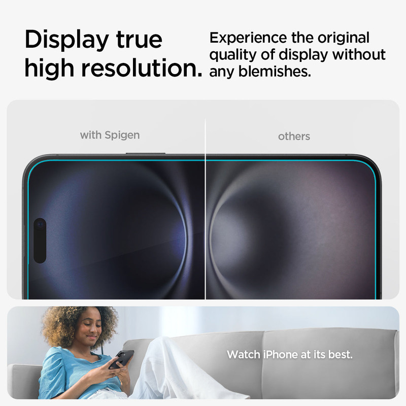 Protector de pantalla Spigen EZ FIT con su bandeja de auto-alineación.