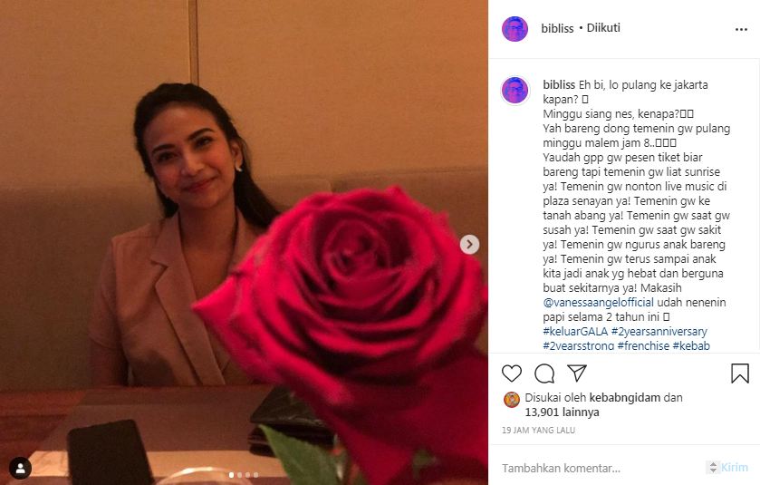 Bibi mengunggah foto Vanessa Angel dan menuliskan kalimat manis