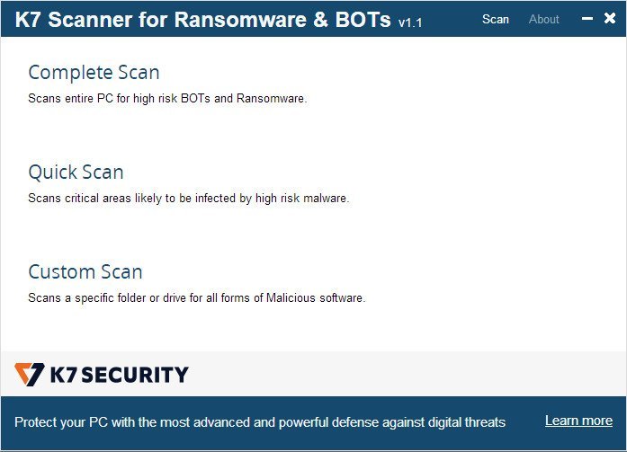 K7 Scanner for Ransomware & BOTs 1.0.0.103