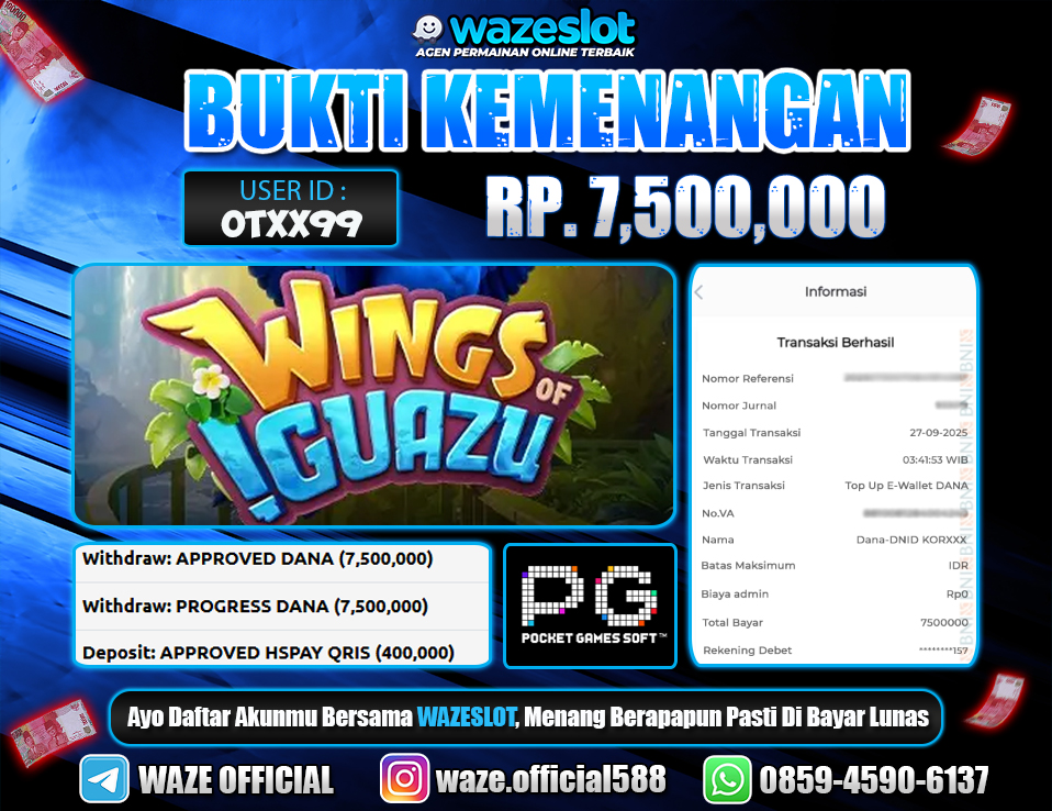 BUKTI KEMENANGAN 27 SEPTEMBER 2025 GAME WINGS OF IGUAZU ( PG SOFT )