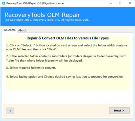 RecoveryTools OLM Repair 5.2