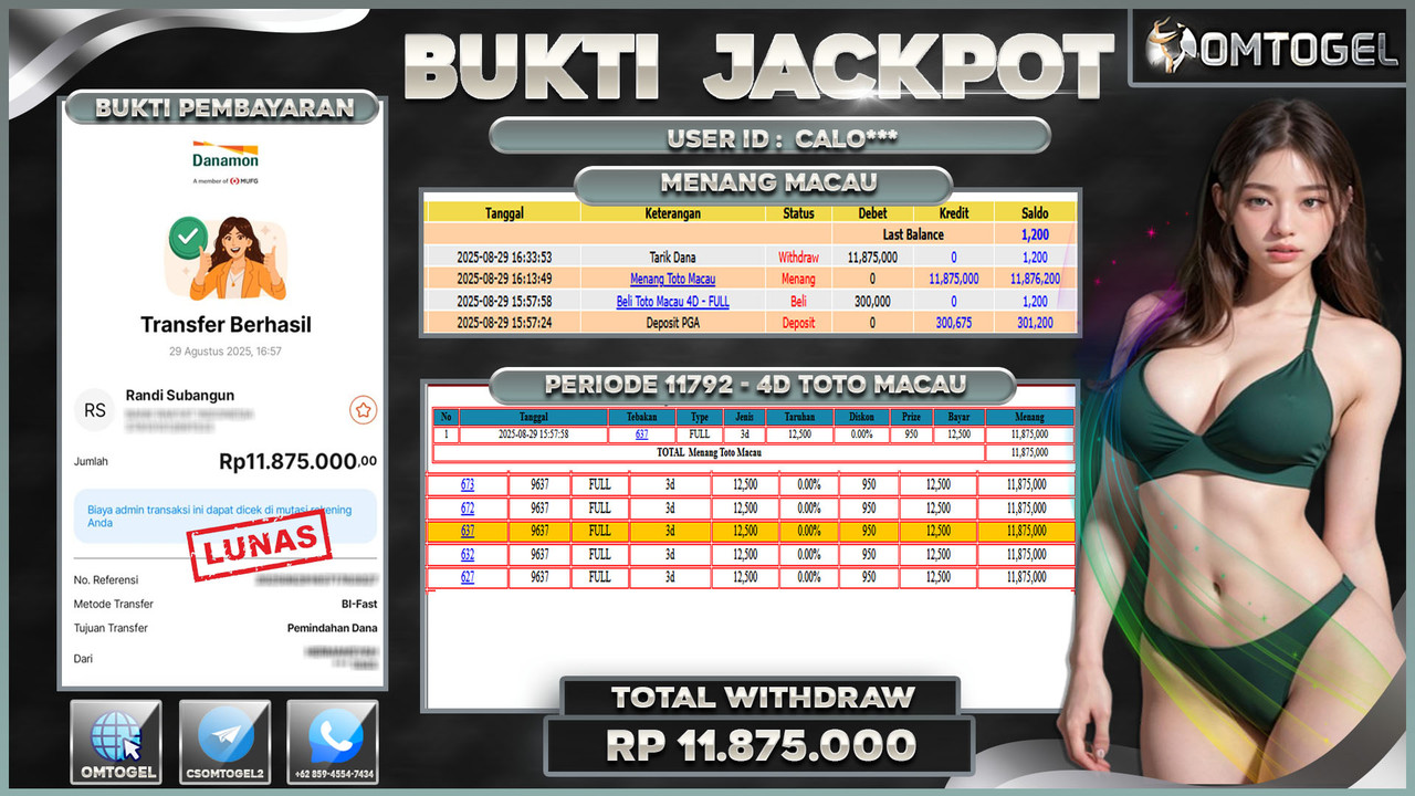 OMTOGEL JACKPOT TOTO MACAU 3D 11 JUTA DI BAYAR LUNAS ,-