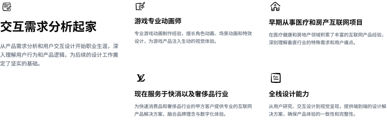 Highlight - 交互需求分析、游戏动画、医疗房产、快消奢侈品、全栈设计能力