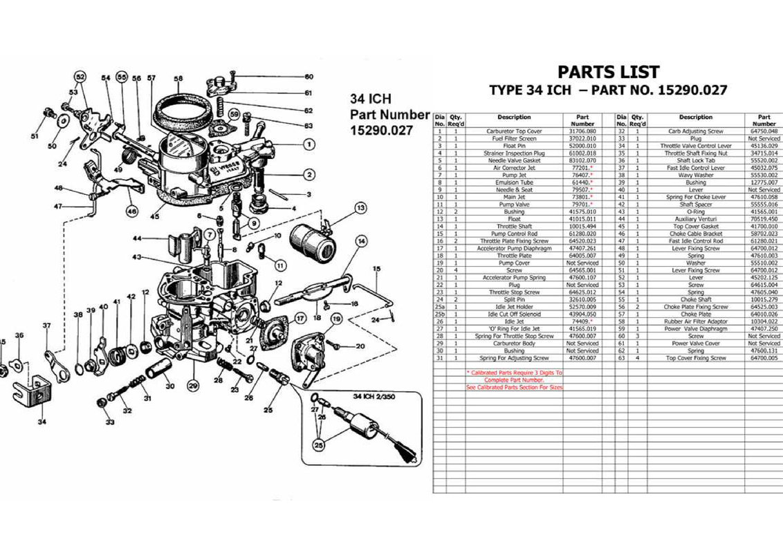 Weber 34ICH Parts List