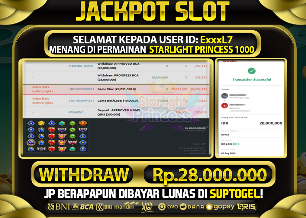  BUKTI KEMENANGAN 2 AGUSTUS 2025 MENANG DI PERMAINAN STARLIGHT PRINCESS 1000  TOTAL WD 28 JUTA