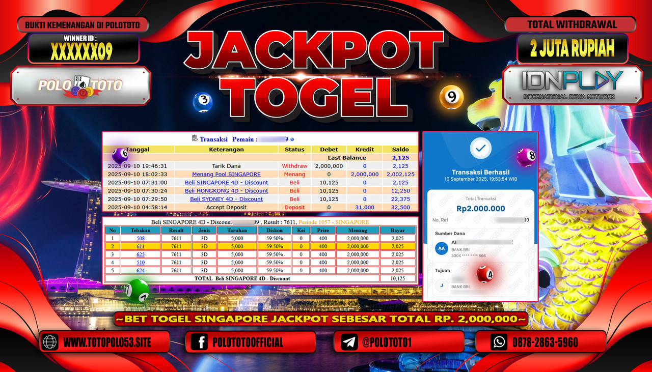 POLOTOTO JACKPOT TOGEL POOL SINGAPORE Rp.2.000.000,-LUNAS