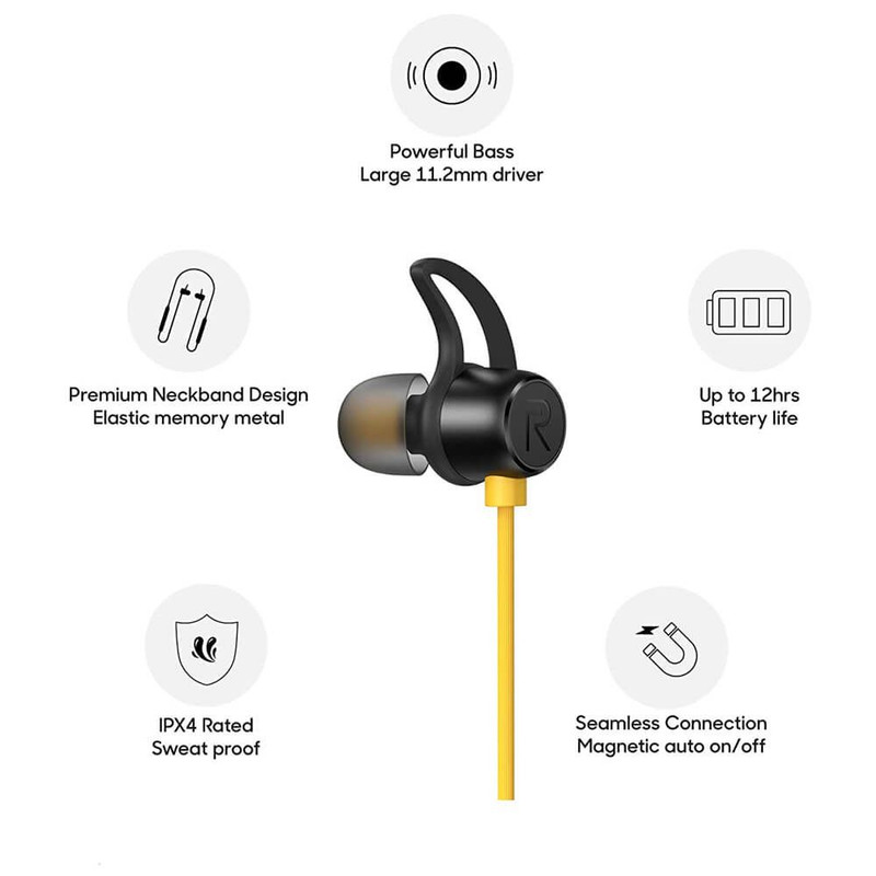 سماعات realme Buds Wireless لاسلكية - بلوتوث 5.0 - بطارية 12 ساعة - أصفر - 9