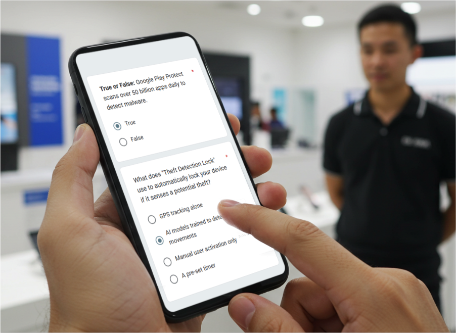 A person filling out a form on a tablet
