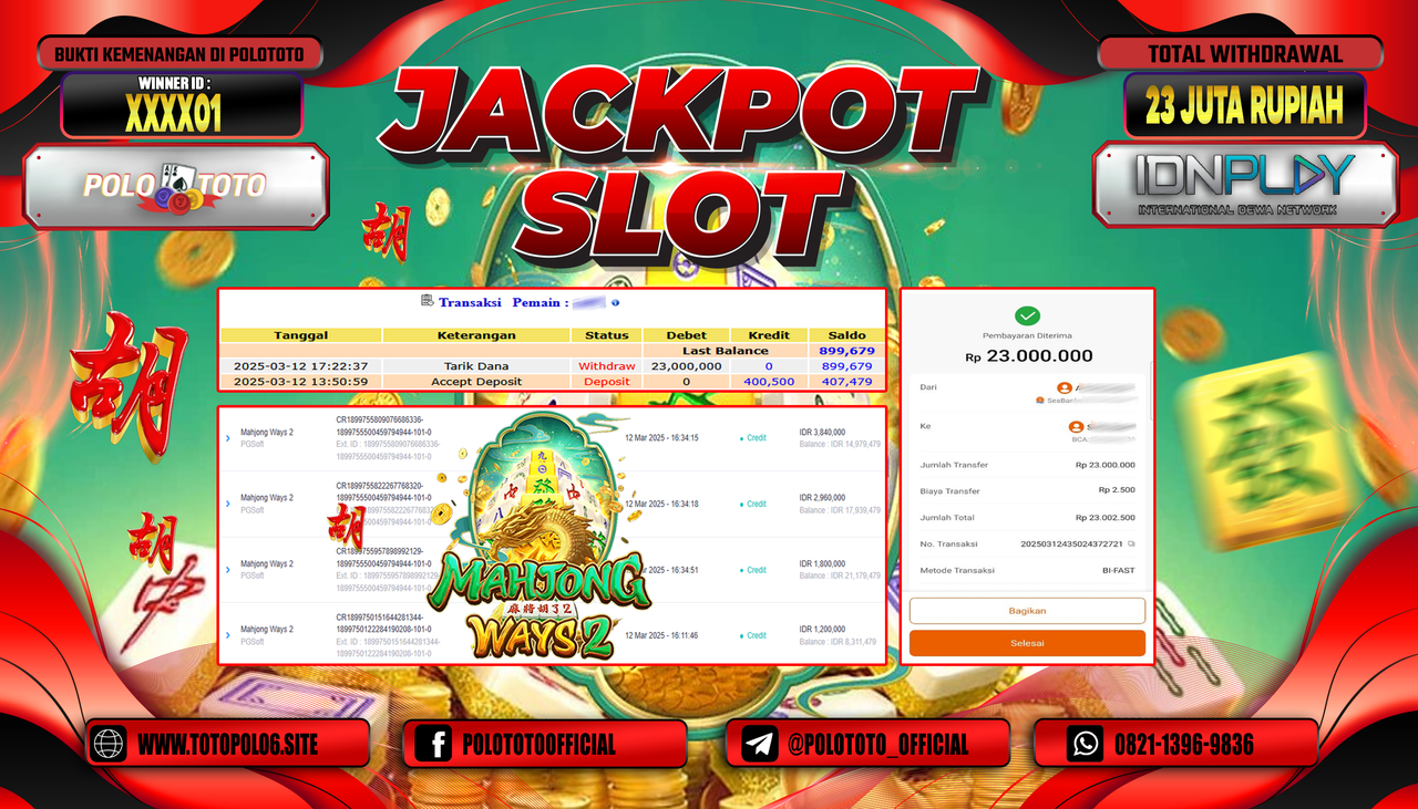 POLOTOTO JACKPOT SLOT MAHJONG WAYS 2 Rp.23.000.000,-