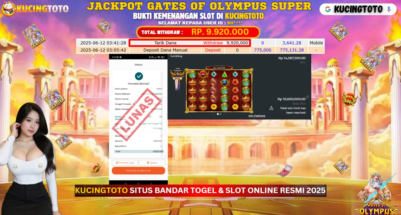 KUCINGTOTO JACKPOT SLOT GATES OF OLYMPUS SUPER RP.9.920.000.,- LUNAS