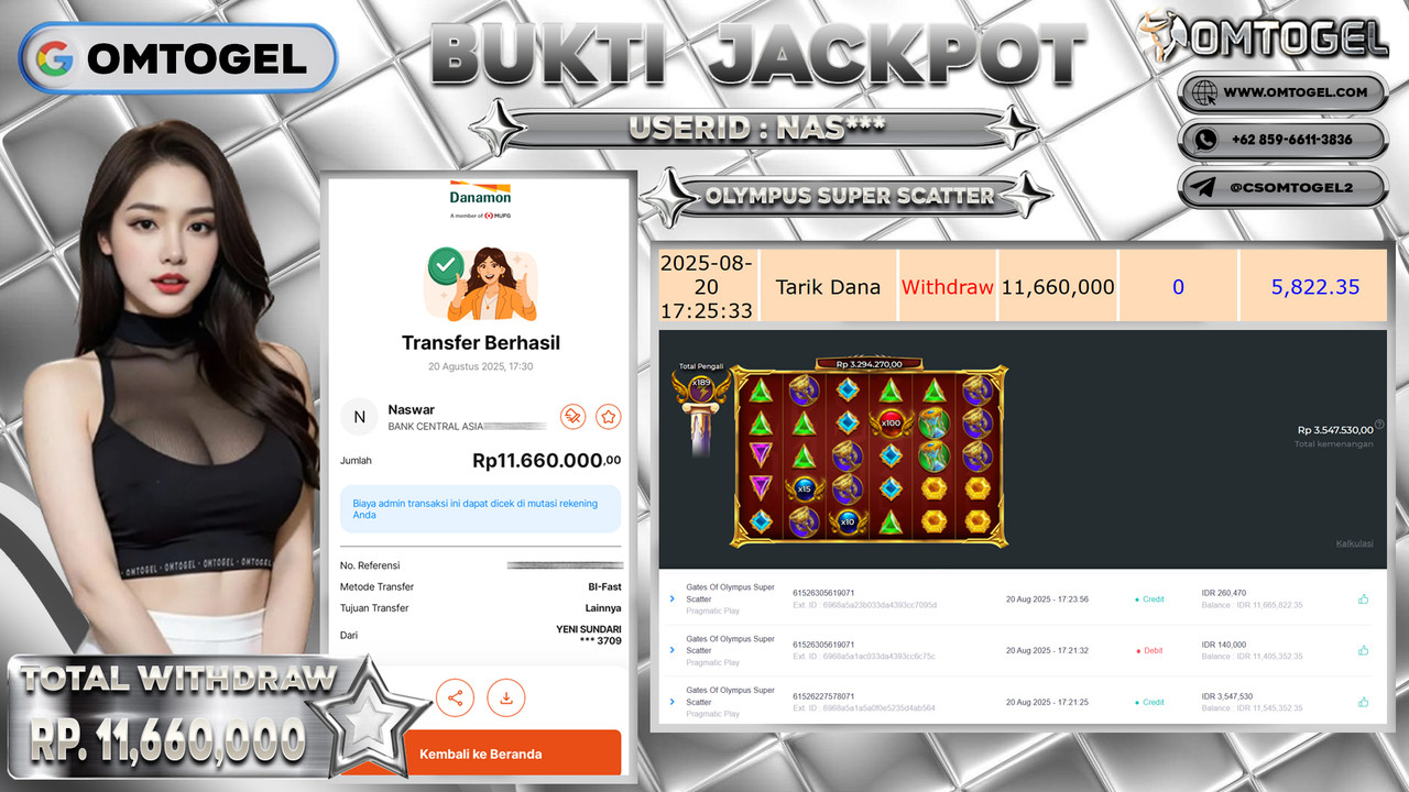 OMTOGEL JACKPOT PRAGMATIC PLAY GATES OF OLYMPUS SUPER SCATTER 11 JUTA DI BAYAR LUNAS ,-