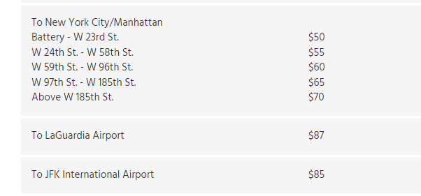 Ejemplos de tarifas desde el Aeropuerto Internacional Newark - Forum New York and northeastern USA