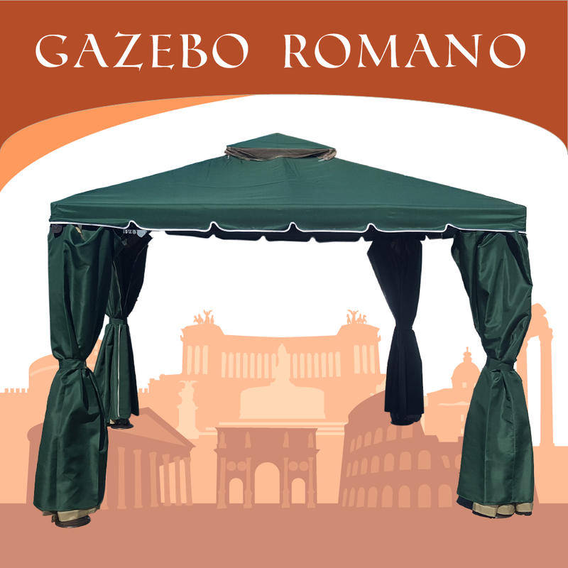 GAZEBO 3X3 ROMANO VERDE DA GIARDINO CON TENDE LATERALI PER ESTERNO DOPPIO  TETTO | eBay