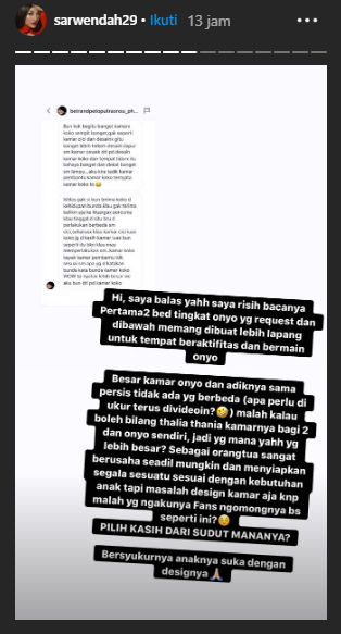 Tangkapan layar instagram story Sarwendah