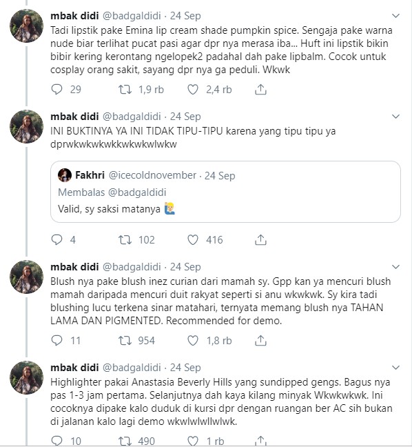 Thread akun twitter @badgaldidi