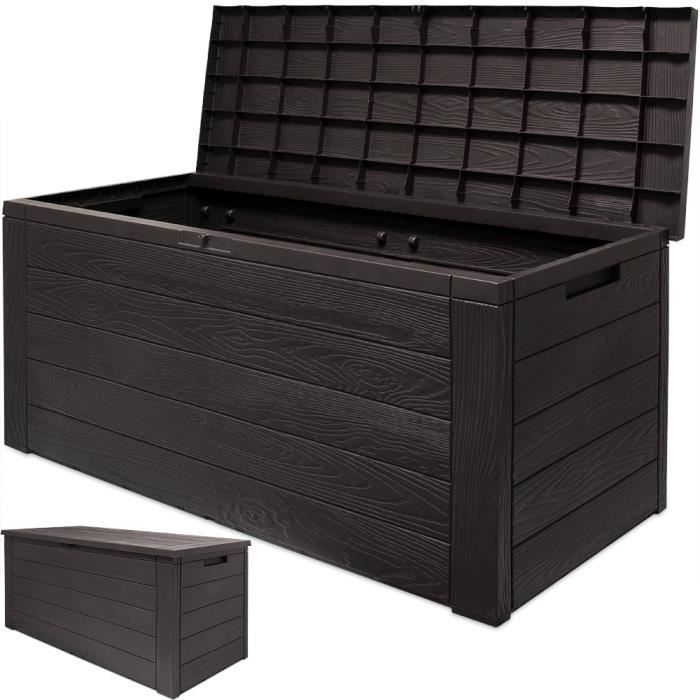 Coffre De Rangement Plastique Effet Bois Stockage Jardin Couvercle Rabattable Ebay