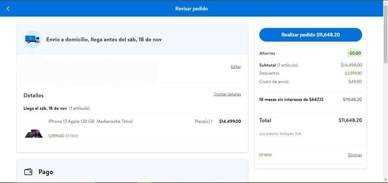 Walmart: Iphone 13 128gb Telcel Medianoche con TDC a 18msi (BBVA Y Citibanamex) 
