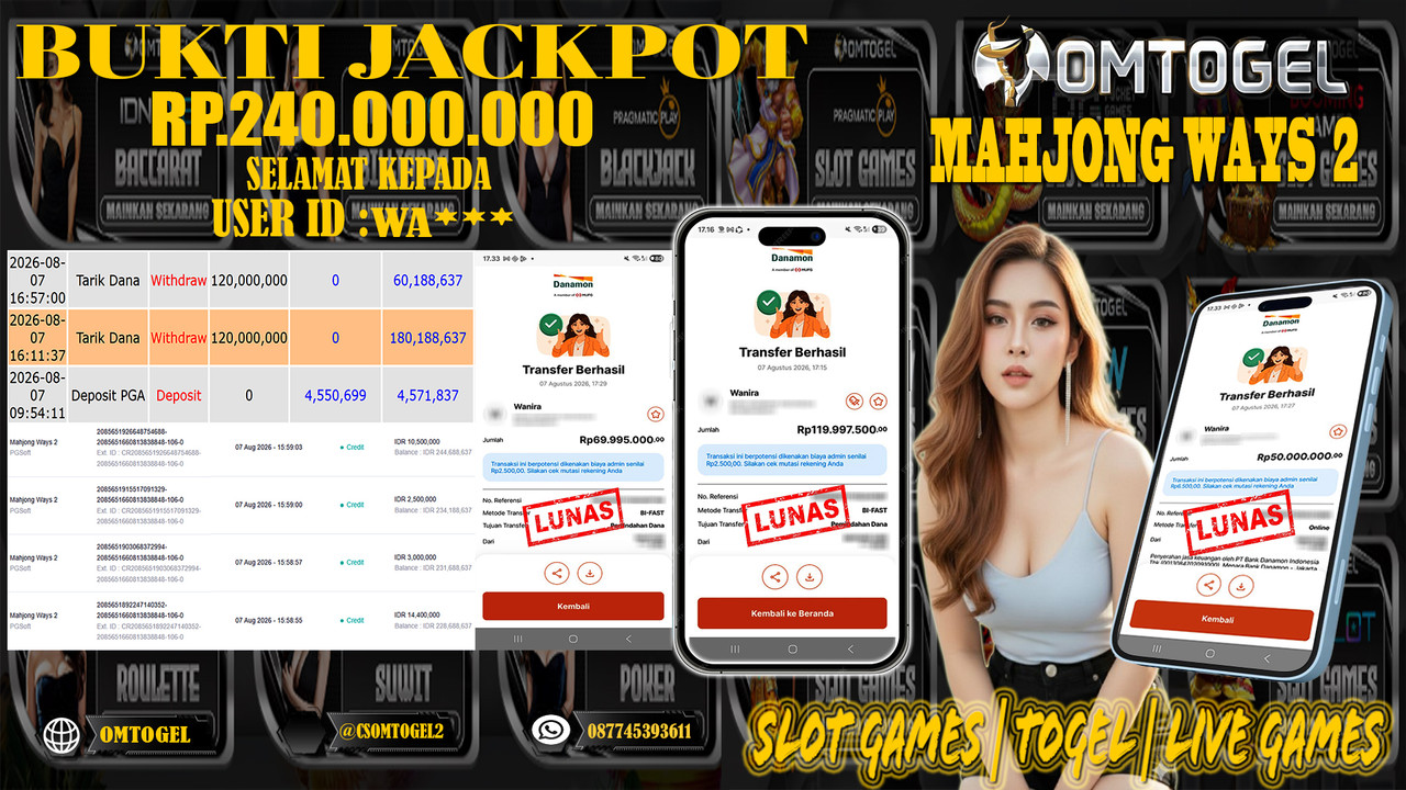 OMTOGEL JACKPOT PG SOFT MAHJONG WAYS 2 Rp,240,000,000,- DIBAYAR LUNAS