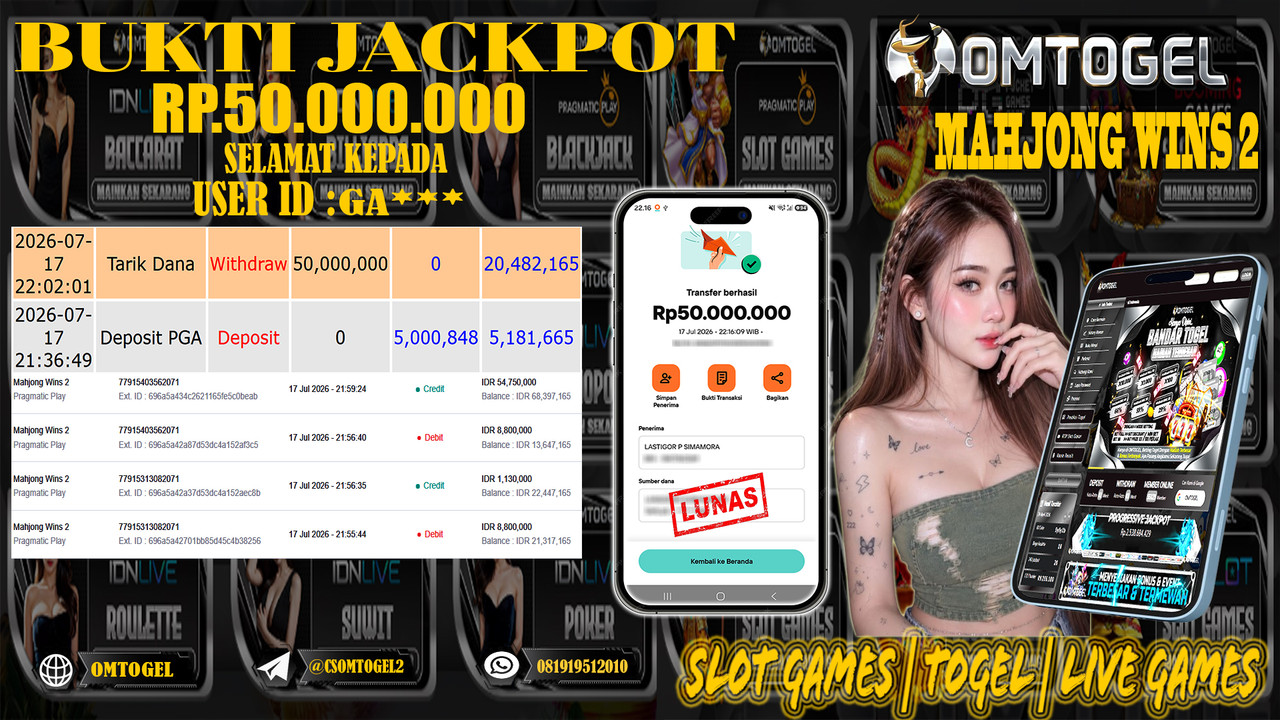 OMTOGEL JACKPOT PG SOFT MAHJONG WINS 2  Rp.50,000,000,- DIBAYAR LUNAS