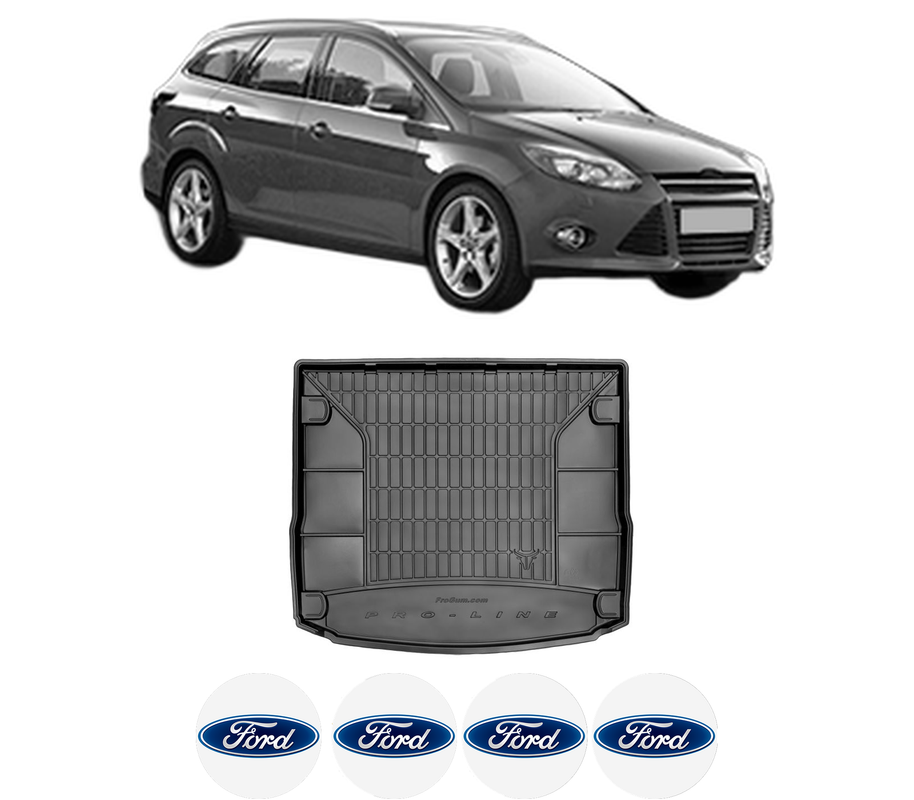 Tavita Portbagaj FORD FOCUS III Turnier din 2010-2020, Protectie Portbagaj Auto, 4x Stickere auto cu FORD