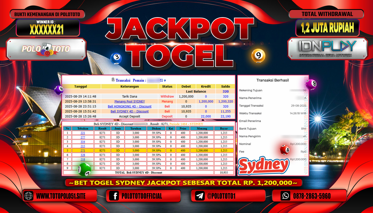 POLOTOTO JACKPOT TOGEL POOL SYDNEY Rp.1.200.000,- LUNAS