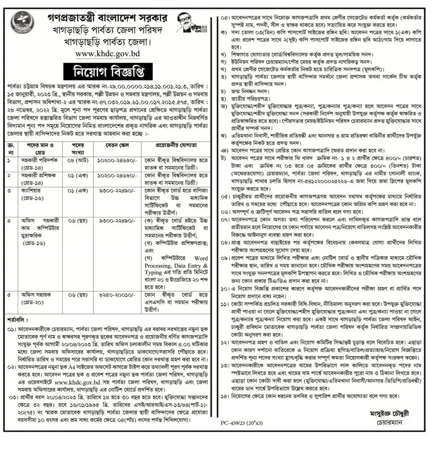 Khagrachari Hill District Council KHDC Job Circular 2023