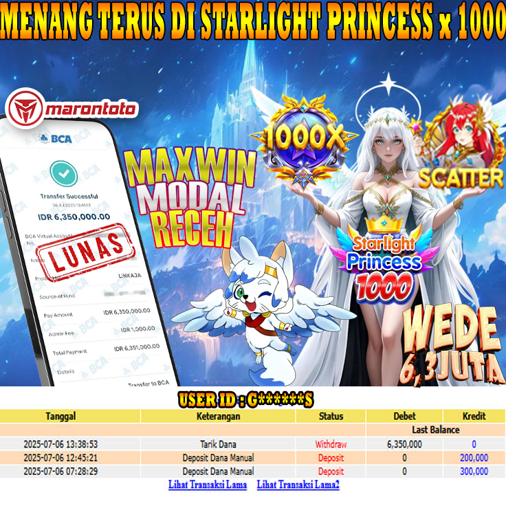 Bukti Kemenangan Member Marontoto Sebesar 6,350,000 JuTa