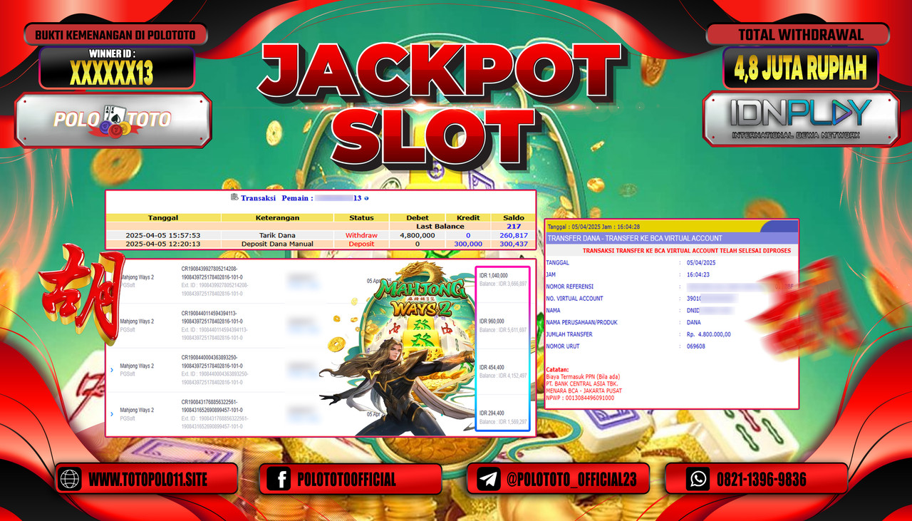 POLOTOTO JACKPOT SLOT MAHJONG WAYS 2 Rp.4.800.000,-
