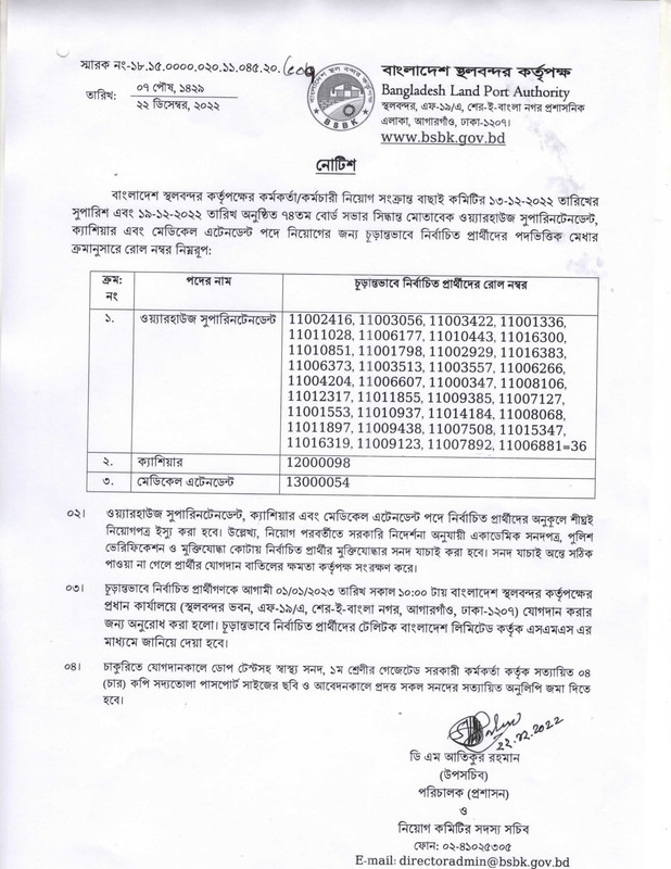 Bangladesh Land Port Authority (BSBK) Final Result 2022 PDF-1