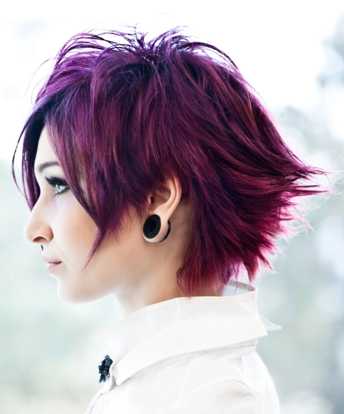 Purple Punk Short Pixie Choppy and Spiky Haircut