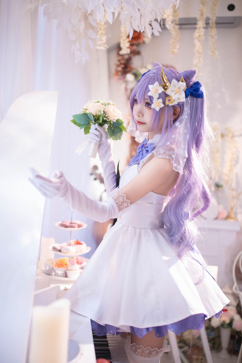 艾西Aiwest 刻晴花嫁Cosplay写真图集 原神刻晴婚纱高清图集 40P (223.2M)插图1