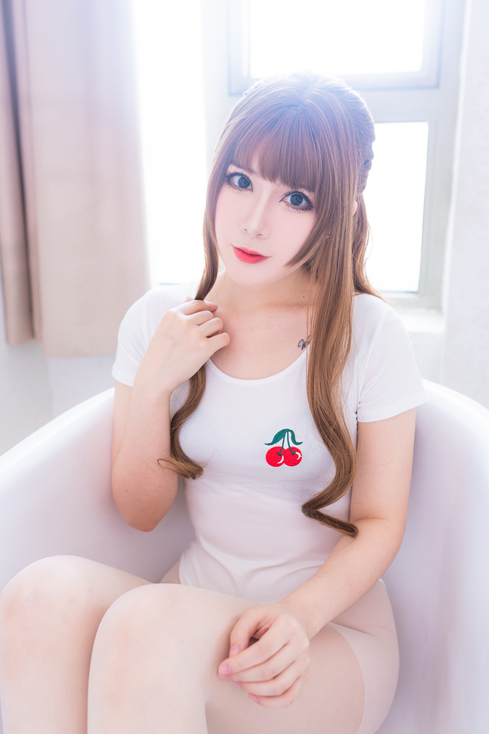 羊大真人 – 白色樱桃体操服 Cosplay 写真集（34P-316.5MB）青春运动系插图4