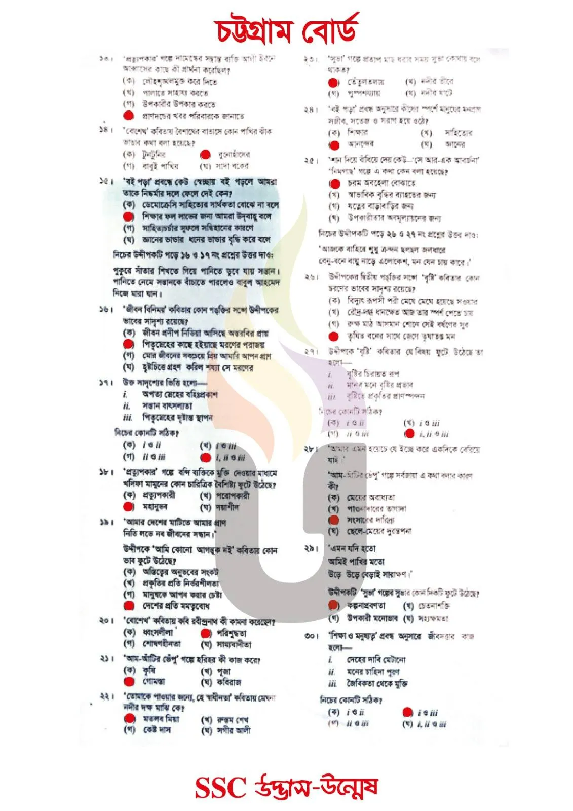 Bangla 1st Paper MCQ Question With Answers 2026 Chittagong Board