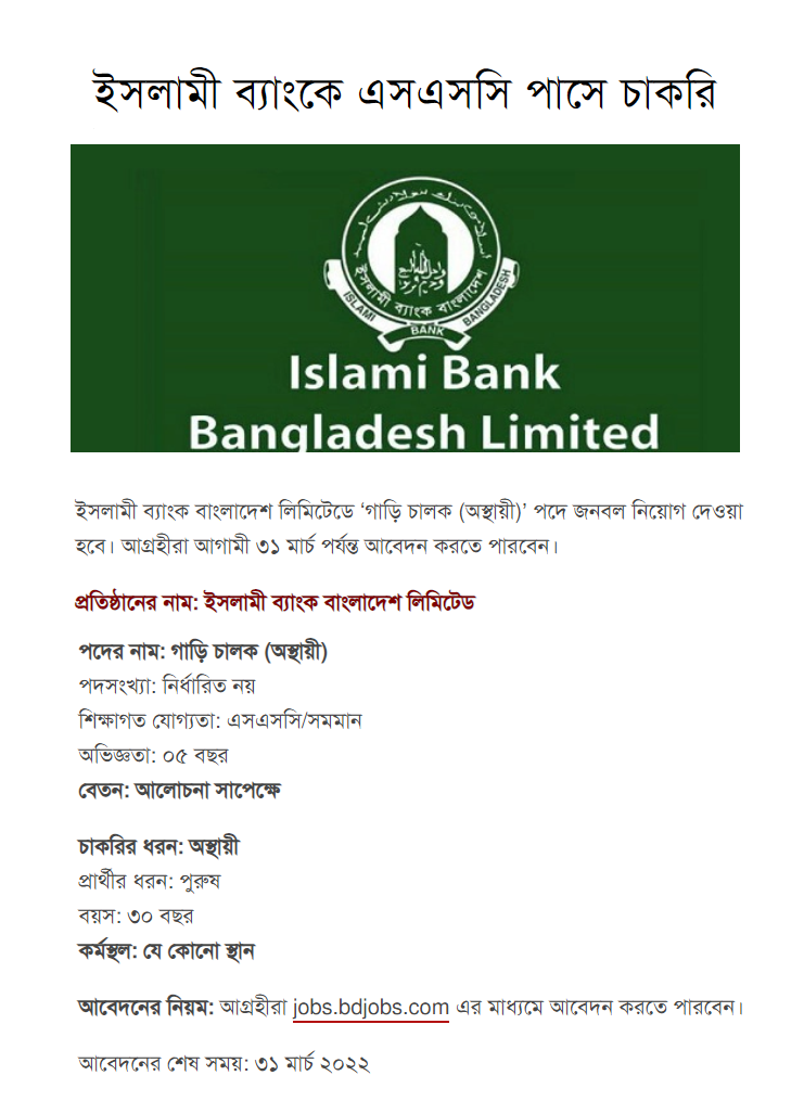  Islami Bank Bangladesh Limited Job Circular Apply Instruction -2022