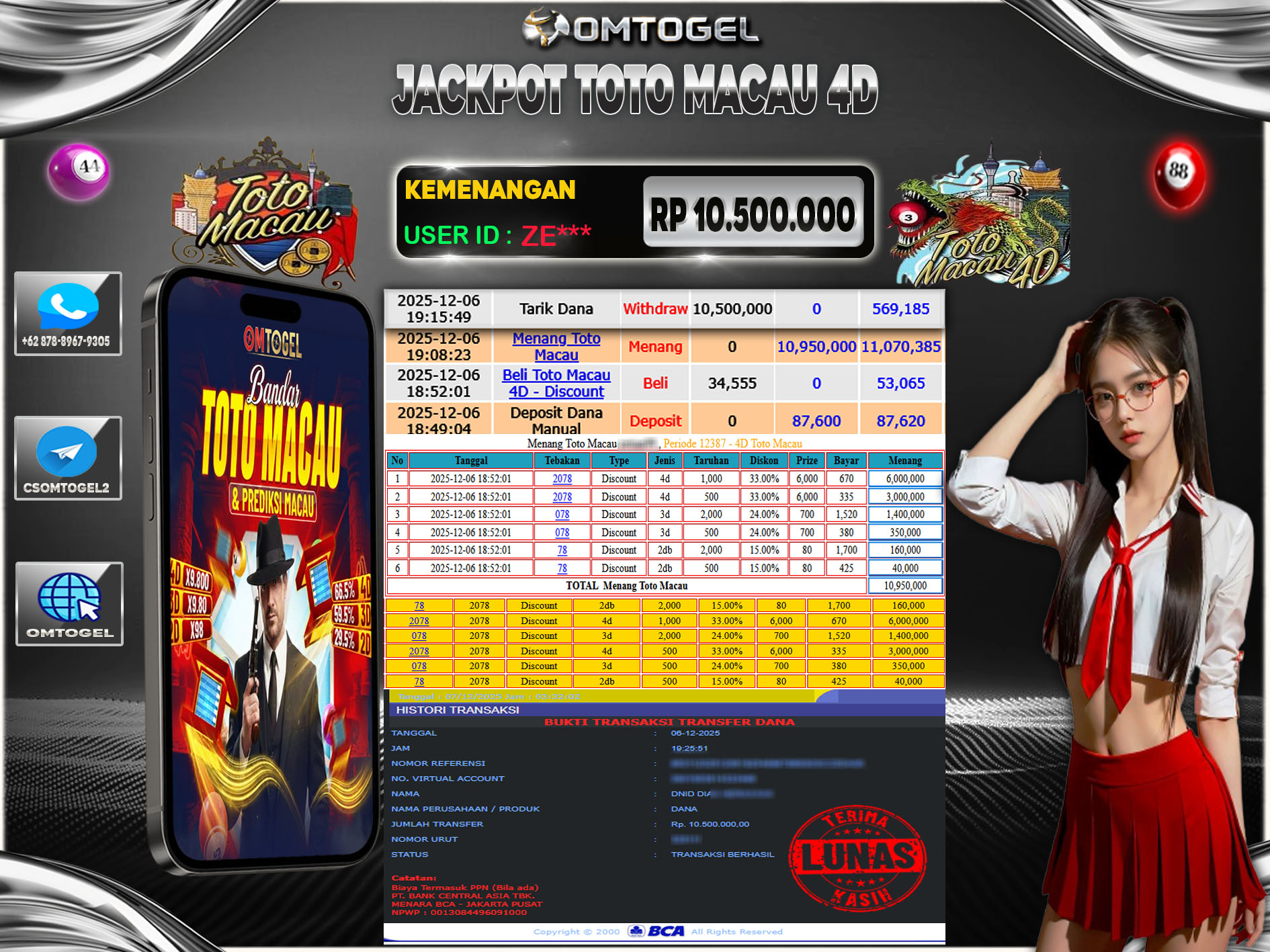 OMTOGEL JACKPOT TOGEL TOTOMACAU4D WIN ,4D 3D 2D ,10 JUTA DI BAYAR LUNAS ,-