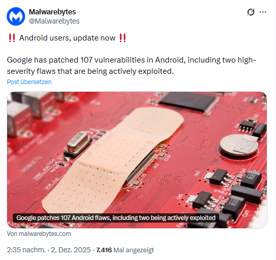 Android Sicherheitsupdates Dez. 2025
