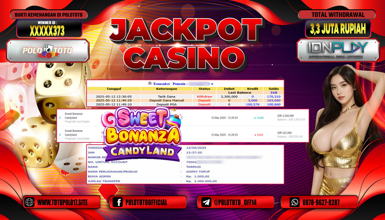 POLOTOTO JACKPOT CASINO SWEET BONANZA CANDYLAND Rp.3.300.000,-