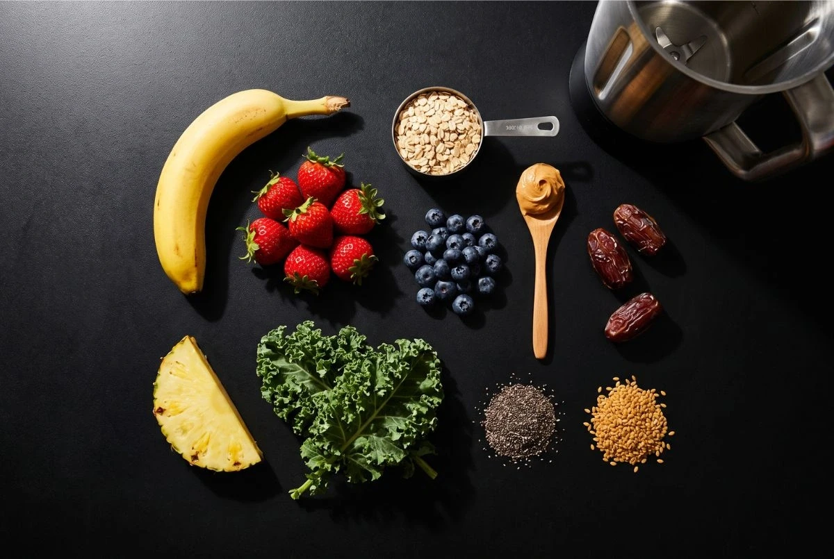 Fresh smoothie ingredients laid out at the Sportset Shakes bar