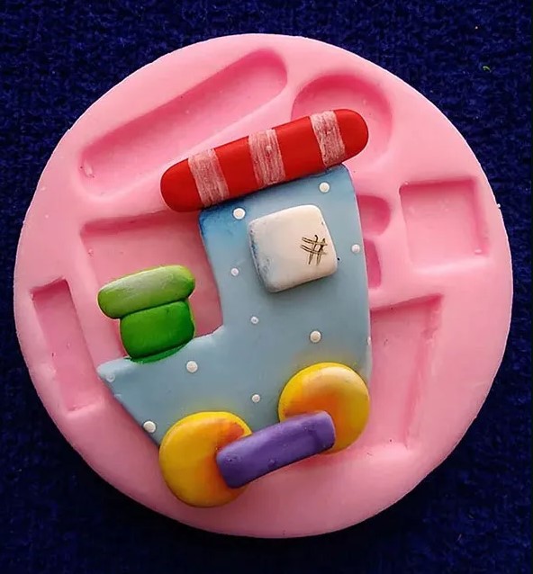 Molde silicona tren escolar colegial para aplique con porcelana fría