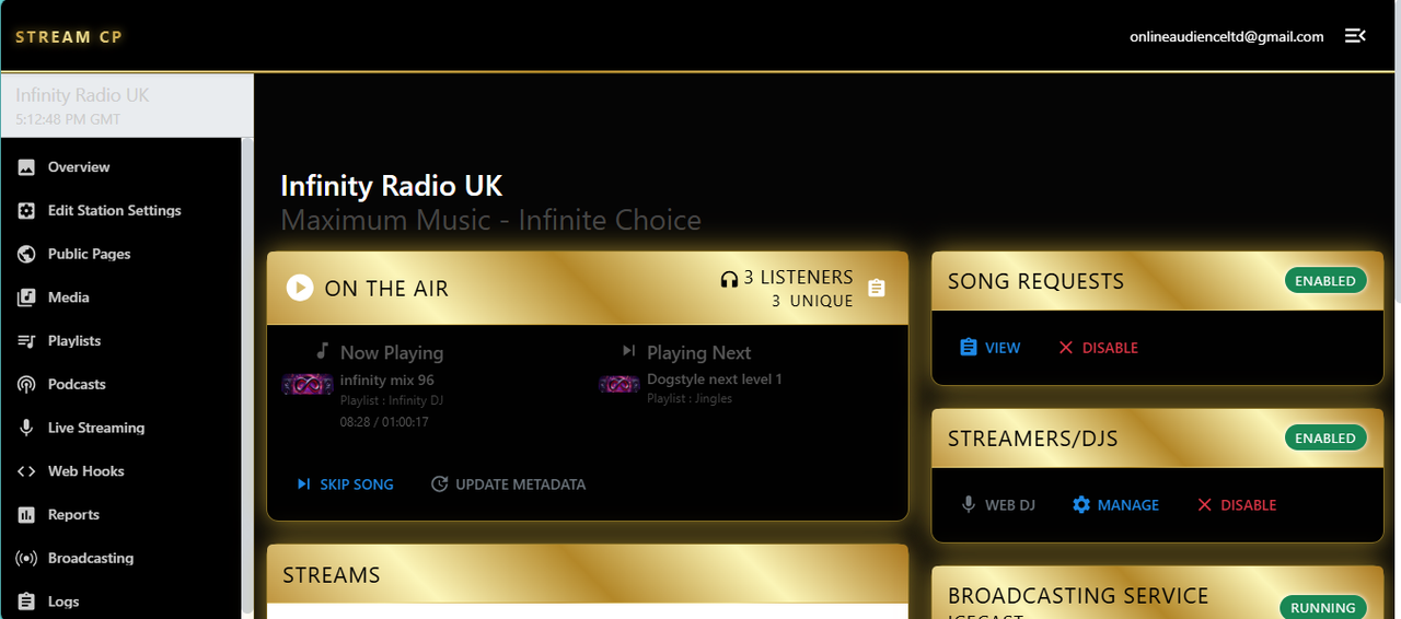 AzuraCast Dashboard Screenshot 1