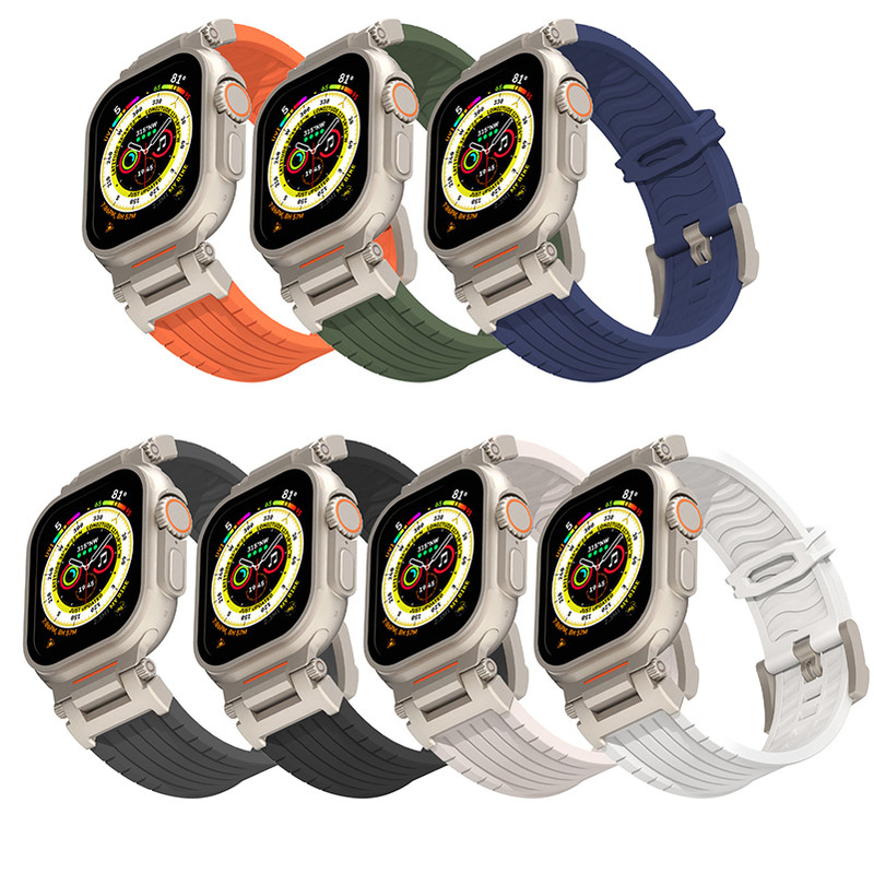 Dark Grey Rugged Tactical Silicone Strap for Apple Watch Ultra & Series - Heavy-Duty Metal Clasp