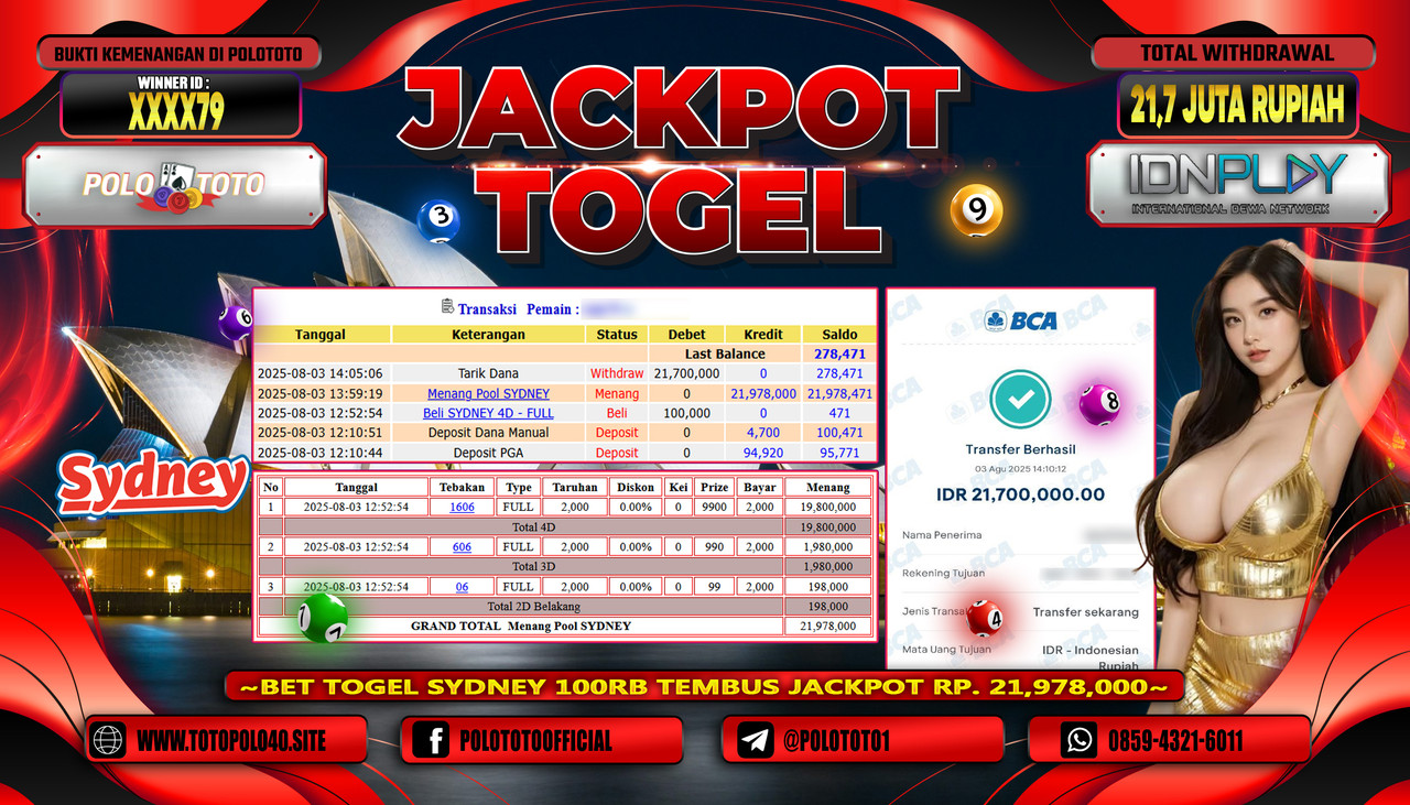 POLOTOTO JACKPOT TOGEL POOL SYDNEY Rp.21.700.000,-LUNAS