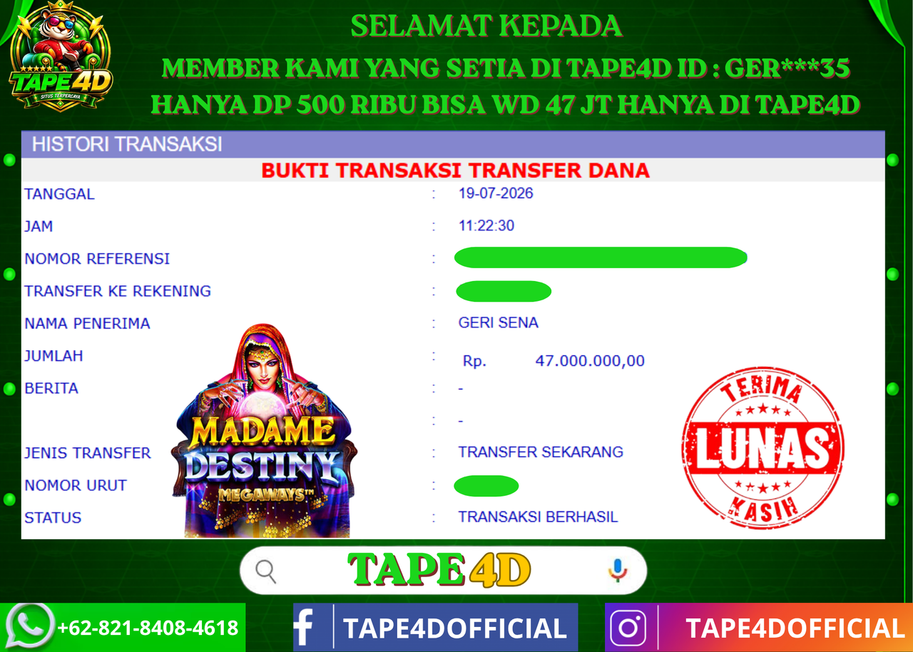TAPE4D MADAM DESTINY PRAMATIC 47.000.000-LUNAS