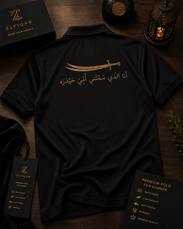 Black Men Polo With Zulfiqar Sword Design